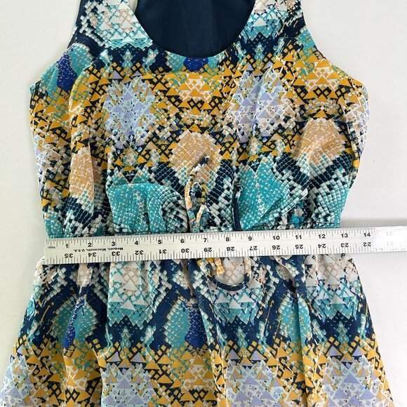 Bisou Bisou Dress Size 4 Blue Yellow Abstract Hi Low Sleeveless Elastic Waist - Picture 10 of 10